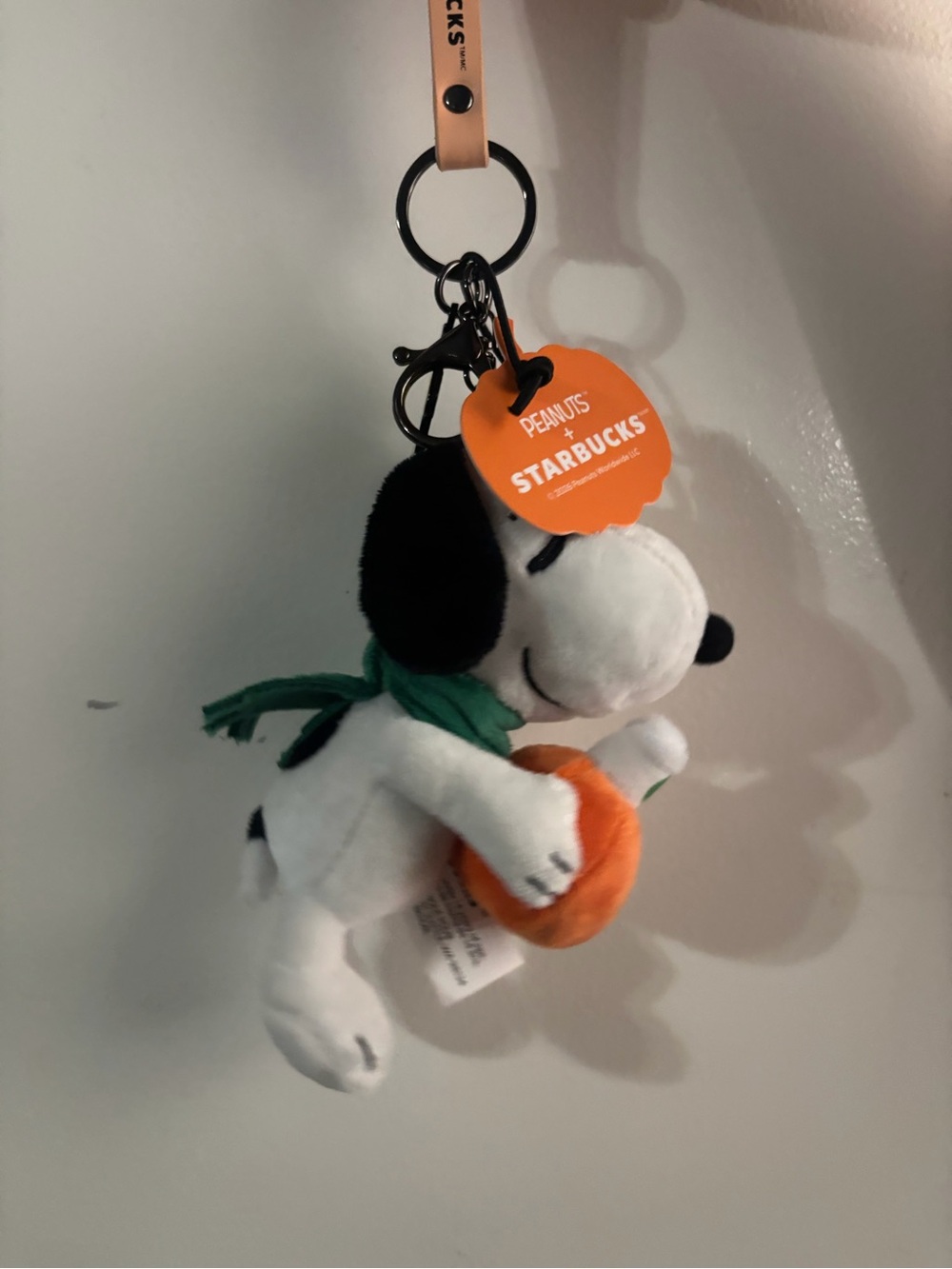Starbucks Peanuts Snoopy Plush Keychain - White, Black, Green & Orange